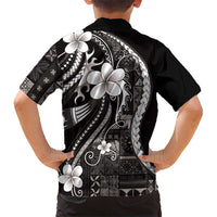 Samoa Siapo Tribal Pattern Family Matching Tank Maxi Dress and Hawaiian Shirt Black Polynesian Plumeria Tapa Motif