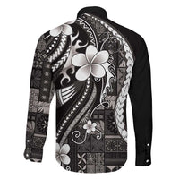 Samoa Siapo Tribal Pattern Family Matching Tank Maxi Dress and Hawaiian Shirt Black Polynesian Plumeria Tapa Motif