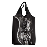 Samoa Siapo Tribal Pattern Grocery Bag Black Polynesian Plumeria Tapa Motif LT9 - Polynesian Pride