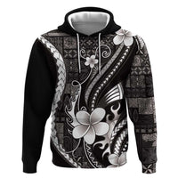 Samoa Siapo Tribal Pattern Hoodie Black Polynesian Plumeria Tapa Motif