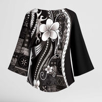 Samoa Siapo Tribal Pattern Kimono Sleeve Blouse Black Polynesian Plumeria Tapa Motif LT9 - Polynesian Pride
