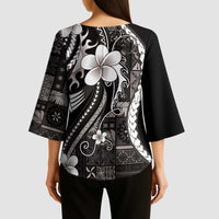 Samoa Siapo Tribal Pattern Kimono Sleeve Blouse Black Polynesian Plumeria Tapa Motif LT9 - Polynesian Pride