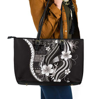 Samoa Siapo Tribal Pattern Leather Tote Bag Black Polynesian Plumeria Tapa Motif LT9 - Polynesian Pride