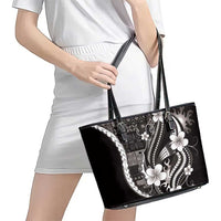 Samoa Siapo Tribal Pattern Leather Tote Bag Black Polynesian Plumeria Tapa Motif LT9 - Polynesian Pride