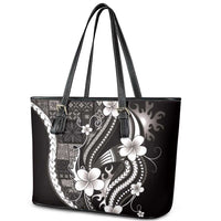 Samoa Siapo Tribal Pattern Leather Tote Bag Black Polynesian Plumeria Tapa Motif LT9 - Polynesian Pride