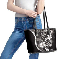 Samoa Siapo Tribal Pattern Leather Tote Bag Black Polynesian Plumeria Tapa Motif LT9 - Polynesian Pride