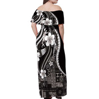 Samoa Siapo Tribal Pattern Off Shoulder Maxi Dress Black Polynesian Plumeria Tapa Motif LT9 - Polynesian Pride