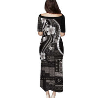Samoa Siapo Tribal Pattern Puletasi Black Polynesian Plumeria Tapa Motif LT9 - Polynesian Pride