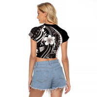 Samoa Siapo Tribal Pattern Raglan Cropped T Shirt Black Polynesian Plumeria Tapa Motif LT9 - Polynesian Pride
