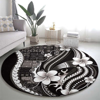 Samoa Siapo Tribal Pattern Round Carpet Black Polynesian Plumeria Tapa Motif LT9 - Polynesian Pride