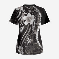 Samoa Siapo Tribal Pattern Scrub Top Black Polynesian Plumeria Tapa Motif LT9 - Polynesian Pride