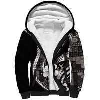 Samoa Siapo Tribal Pattern Sherpa Hoodie Black Polynesian Plumeria Tapa Motif LT9 Unisex Black - Polynesian Pride