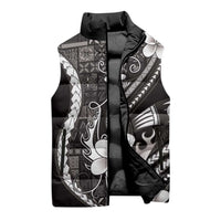 Samoa Siapo Tribal Pattern Sleeveless Puffer Jacket Black Polynesian Plumeria Tapa Motif LT9 - Polynesian Pride