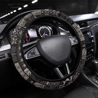 Samoa Siapo Tribal Pattern Steering Wheel Cover Black Polynesian Plumeria Tapa Motif LT9 Universal Fit Black - Polynesian Pride