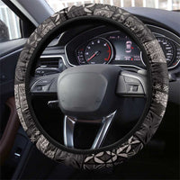 Samoa Siapo Tribal Pattern Steering Wheel Cover Black Polynesian Plumeria Tapa Motif LT9 - Polynesian Pride