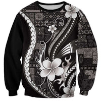 Samoa Siapo Tribal Pattern Sweatshirt Black Polynesian Plumeria Tapa Motif LT9 Unisex Black - Polynesian Pride