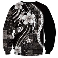 Samoa Siapo Tribal Pattern Sweatshirt Black Polynesian Plumeria Tapa Motif LT9 - Polynesian Pride