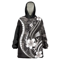 Samoa Siapo Tribal Pattern Wearable Blanket Hoodie Black Polynesian Plumeria Tapa Motif LT9 One Size Black - Polynesian Pride