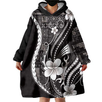 Samoa Siapo Tribal Pattern Wearable Blanket Hoodie Black Polynesian Plumeria Tapa Motif LT9 - Polynesian Pride