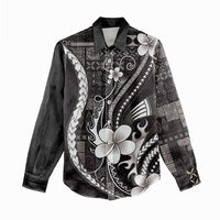 Samoa Siapo Tribal Pattern Women Casual Shirt Black Polynesian Plumeria Tapa Motif LT9 - Polynesian Pride