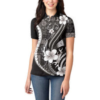 Samoa Siapo Tribal Pattern Women Polo Shirt Black Polynesian Plumeria Tapa Motif LT9 - Polynesian Pride