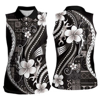 Samoa Siapo Tribal Pattern Women Sleeveless Polo Shirt Black Polynesian Plumeria Tapa Motif LT9 - Polynesian Pride