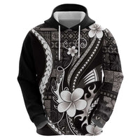 Samoa Siapo Tribal Pattern Zip Hoodie Black Polynesian Plumeria Tapa Motif LT9 - Polynesian Pride