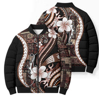 Samoa Siapo Tribal Pattern Bomber Puffer Jacket Brown Polynesian Plumeria Tapa Motif LT9 - Polynesian Pride