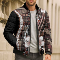 Samoa Siapo Tribal Pattern Bomber Puffer Jacket Brown Polynesian Plumeria Tapa Motif LT9 - Polynesian Pride