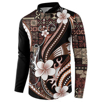 Samoa Siapo Tribal Pattern Button Sweatshirt Brown Polynesian Plumeria Tapa Motif LT9 - Polynesian Pride