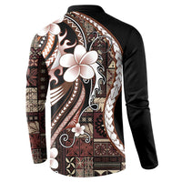 Samoa Siapo Tribal Pattern Button Sweatshirt Brown Polynesian Plumeria Tapa Motif LT9 - Polynesian Pride