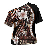 Samoa Siapo Tribal Pattern Cross Shoulder Shirt Brown Polynesian Plumeria Tapa Motif LT9 - Polynesian Pride