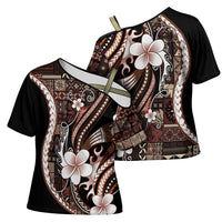 Samoa Siapo Tribal Pattern Cross Shoulder Shirt Brown Polynesian Plumeria Tapa Motif LT9 - Polynesian Pride