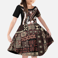 Samoa Siapo Tribal Pattern Family Matching Tank Maxi Dress and Hawaiian Shirt Brown Polynesian Plumeria Tapa Motif