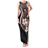 Samoa Siapo Tribal Pattern Family Matching Tank Maxi Dress and Hawaiian Shirt Brown Polynesian Plumeria Tapa Motif