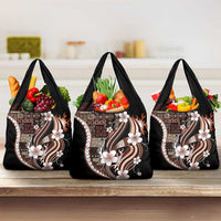 Samoa Siapo Tribal Pattern Grocery Bag Brown Polynesian Plumeria Tapa Motif LT9 3-pack One Size Brown - Polynesian Pride