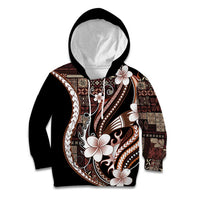 Samoa Siapo Tribal Pattern Kid Hoodie Brown Polynesian Plumeria Tapa Motif LT9 Hoodie Brown - Polynesian Pride