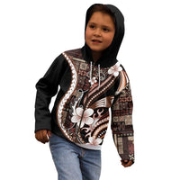 Samoa Siapo Tribal Pattern Kid Hoodie Brown Polynesian Plumeria Tapa Motif LT9 - Polynesian Pride