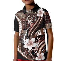 Samoa Siapo Tribal Pattern Kid Polo Shirt Brown Polynesian Plumeria Tapa Motif LT9 Kid Brown - Polynesian Pride