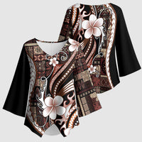 Samoa Siapo Tribal Pattern Kimono Sleeve Blouse Brown Polynesian Plumeria Tapa Motif LT9 - Polynesian Pride