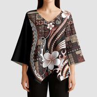 Samoa Siapo Tribal Pattern Kimono Sleeve Blouse Brown Polynesian Plumeria Tapa Motif LT9 - Polynesian Pride
