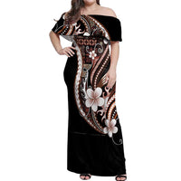 Samoa Siapo Tribal Pattern Off Shoulder Maxi Dress Brown Polynesian Plumeria Tapa Motif LT9 Women Brown - Polynesian Pride