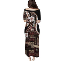 Samoa Siapo Tribal Pattern Puletasi Brown Polynesian Plumeria Tapa Motif LT9 - Polynesian Pride