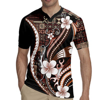 Samoa Siapo Tribal Pattern Rugby Jersey Brown Polynesian Plumeria Tapa Motif LT9 - Polynesian Pride