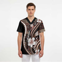 Samoa Siapo Tribal Pattern Scrub Top Brown Polynesian Plumeria Tapa Motif LT9 - Polynesian Pride