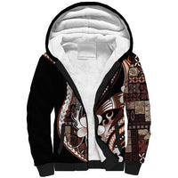 Samoa Siapo Tribal Pattern Sherpa Hoodie Brown Polynesian Plumeria Tapa Motif LT9 Unisex Brown - Polynesian Pride