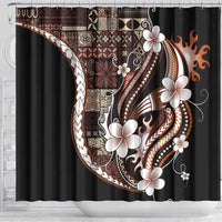 Samoa Siapo Tribal Pattern Shower Curtain Brown Polynesian Plumeria Tapa Motif LT9 - Polynesian Pride