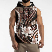 Samoa Siapo Tribal Pattern Sleeveless Hoodie Brown Polynesian Plumeria Tapa Motif LT9 - Polynesian Pride