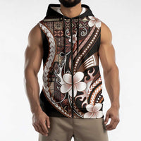 Samoa Siapo Tribal Pattern Sleeveless Zip Hoodie Brown Polynesian Plumeria Tapa Motif LT9 - Polynesian Pride