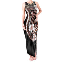 Samoa Siapo Tribal Pattern Tank Maxi Dress Brown Polynesian Plumeria Tapa Motif LT9 Women Brown - Polynesian Pride